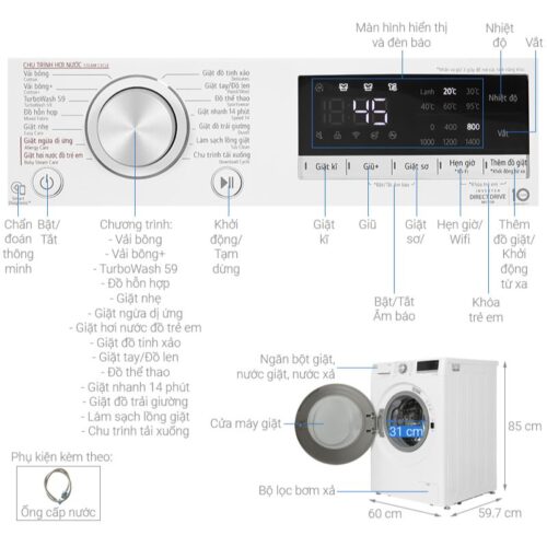Máy giặt LG 10kg FV1410S4W1 ABWPEVN cửa trước 6 Thông số kỹ thuật máy giặt LG 10kg FV1410S4W1 ABWPEVN cửa trước