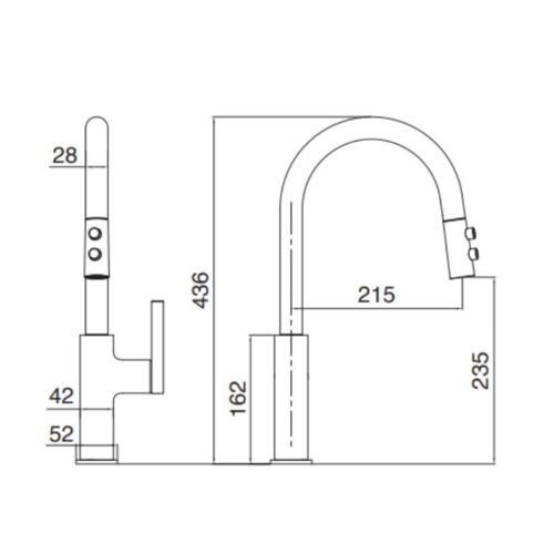 Vòi rửa bát nóng lạnh Kluger KLF0005B có dây rút 15 Ảnh 2D Kluger KLF0005B có dây rút