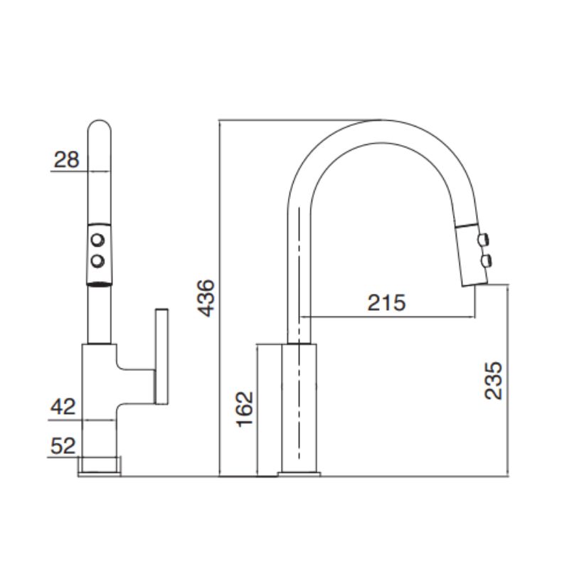Vòi rửa bát nóng lạnh Kluger KLF0005B có dây rút 9 Ảnh 2D Kluger KLF0005B có dây rút