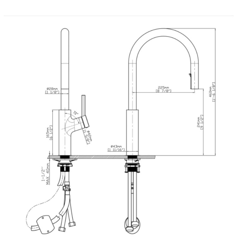 Vòi rửa bát nóng lạnh Kluger KLF0006C có dây rút 9 Ảnh 2D Kluger KLF0006C có dây rút