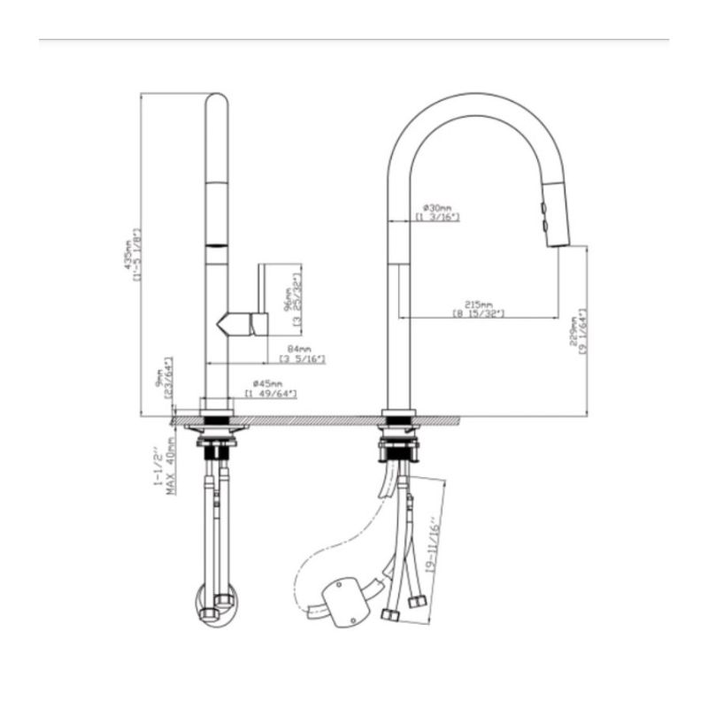 Vòi rửa bát nóng lạnh Kluger KLF0010C có dây rút 10 Ảnh 2D Kluger KLF0010C có dây rút