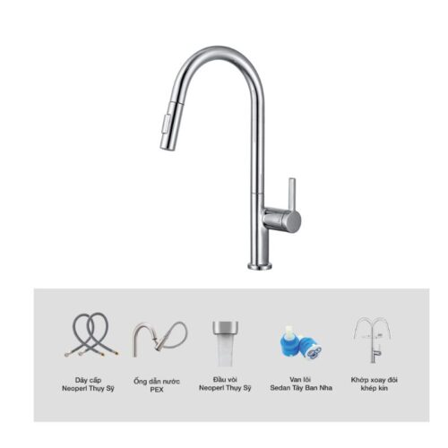 Vòi rửa bát nóng lạnh Kluger KLF0003C có dây rút 12 Ảnh cấu tạo Kluger KLF0003C có dây rút