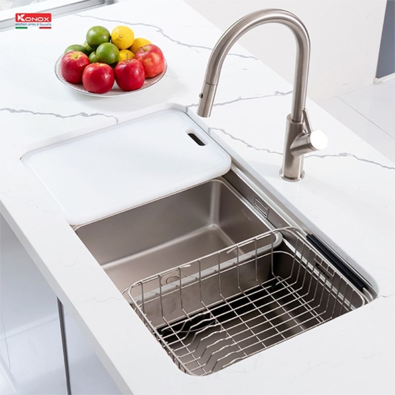 Chậu rửa bát inox 1 hố Konox KN8347SU Dekor 4 Ảnh chậu rửa bát inox 1 hố Konox KN8347SU Dekor