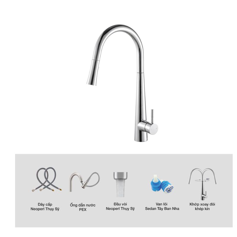 Vòi rửa bát nóng lạnh Kluger KLF0009C có dây rút 8 Ảnh thông số Kluger KLF0009C có dây rút