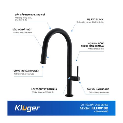 Vòi rửa bát nóng lạnh Kluger KLF0010B có dây rút 14 Ảnh thông số Kluger KLF0010B có dây rút