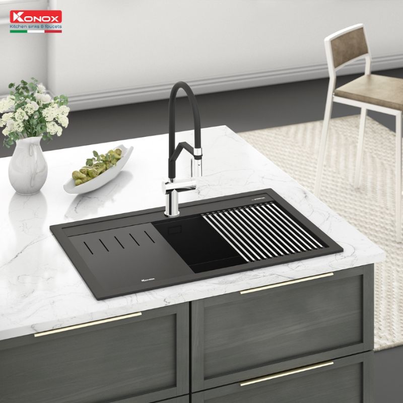 Chậu rửa bát đá 1 hố Konox Terra 790S Black 4 Ảnh thực tế chậu rửa bát đá 1 hố Konox Terra 790S Black