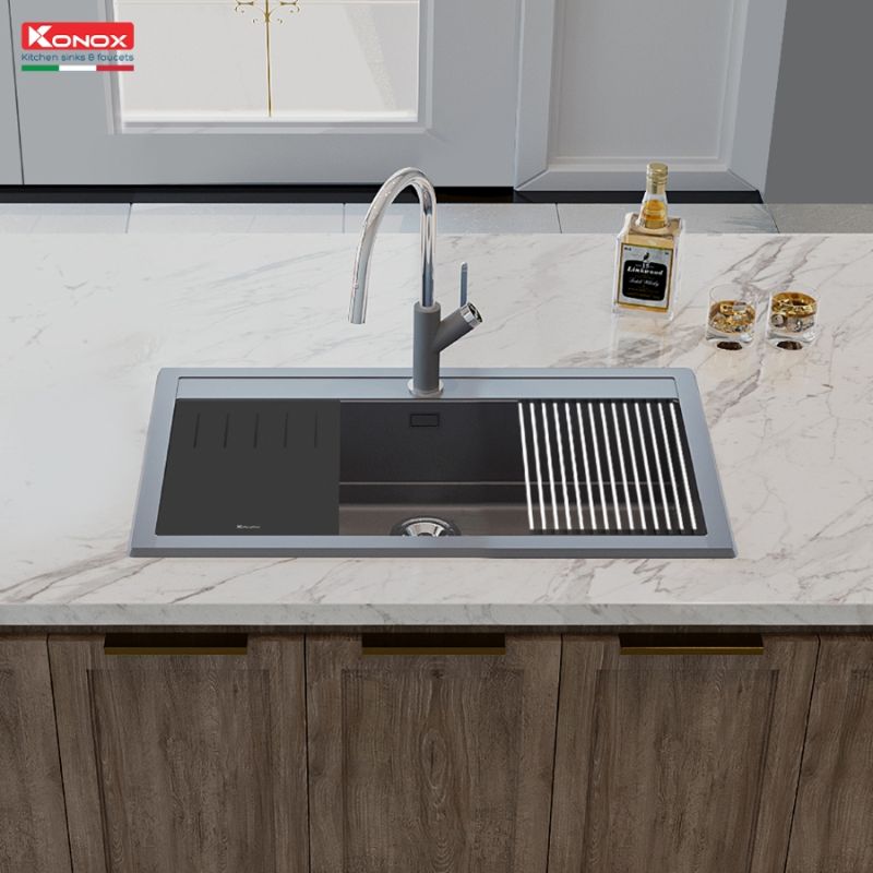 Chậu rửa bát đá 1 hố Konox Terra 860S Grey 4 Ảnh thực tế chậu rửa bát đá 1 hố Konox Terra 860S Grey
