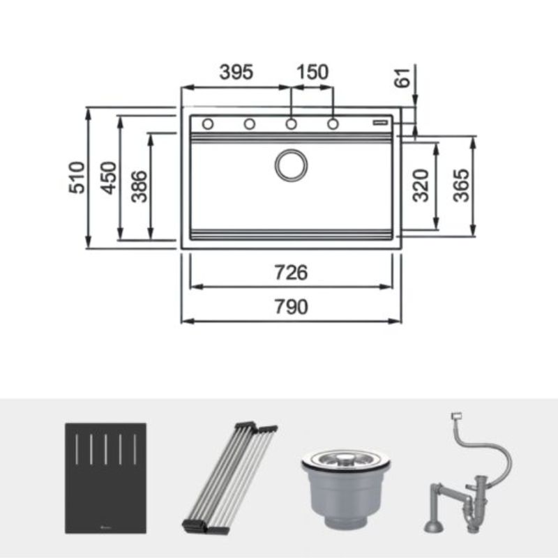 Chậu rửa bát đá 1 hố Konox Terra 790S Grey 6 Chi tiết chậu rửa bát đá 1 hố Konox Terra 790S
