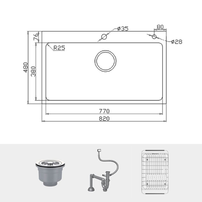Chậu rửa bát inox 1 hố Konox KN8248SO Dekor 5 Chi tiết chậu rửa bát inox 1 hố Konox KN8248SO Dekor