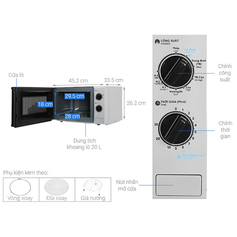 Lò vi sóng mini 20L Sharp R-G225VN-BK 5 Chi tiết lò vi sóng mini 20L Sharp R-G225VN-BK