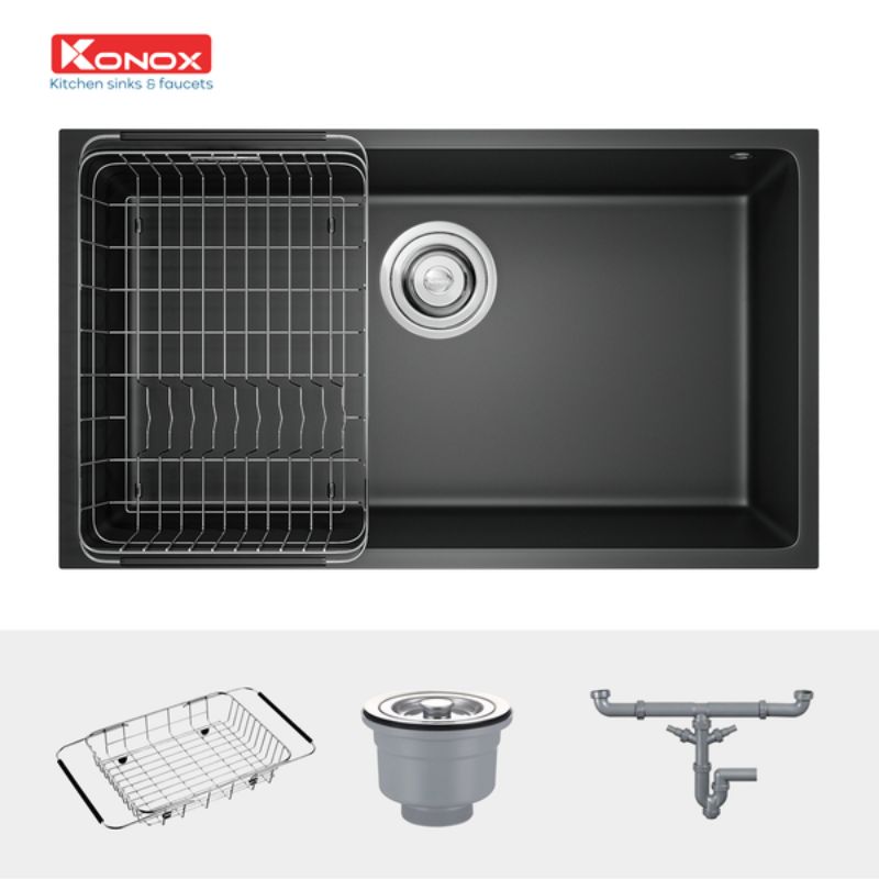 Chậu rửa bát đá 1 hố Konox Terra 790S Black 5 Hình ảnh chậu rửa bát đá 1 hố Konox Terra 790S Black