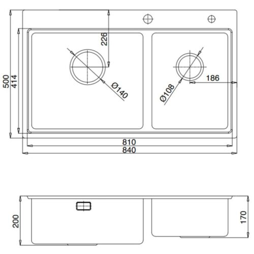 Kích thước chậu rửa bát 2 hố Kluger KW8211S-S84