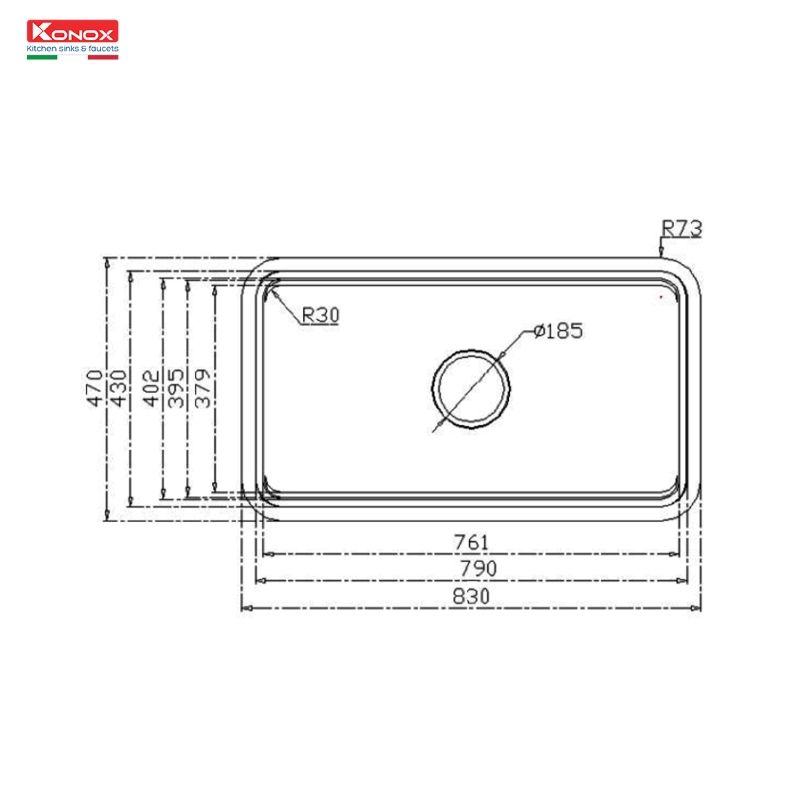 Chậu rửa bát đá 1 hố Konox KN8347SU Dekor Basic 6 Kích thước chậu rửa bát đá 1 hố Konox KN8347SU Dekor Basic