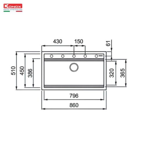 Chậu rửa bát đá 1 hố Konox Terra 860S Grey 7 Kích thước chậu rửa bát đá 1 hố Konox Terra 860S Grey