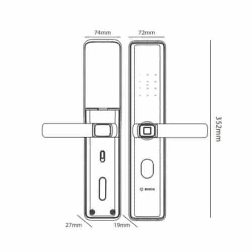 Khóa cửa vân tay Bosch ID30 EU Gray 7 Kích thước khóa cửa vân tay Bosch ID30 EU Gray