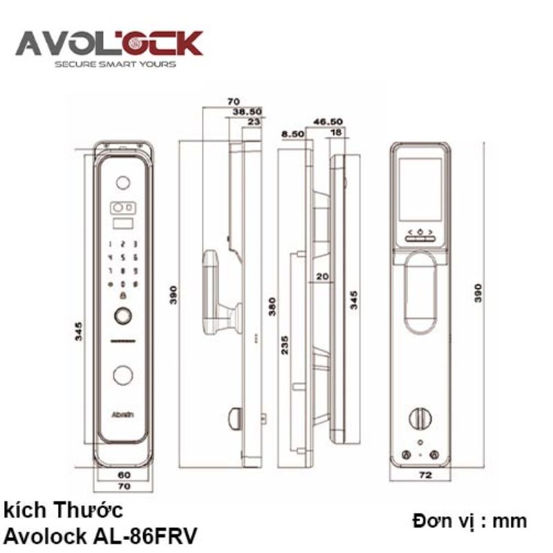 Khóa cửa thông minh Avolock AL-86FRV-IN 4 Kích thước khóa cửa thông minh Avolock AL-86FRV-IN