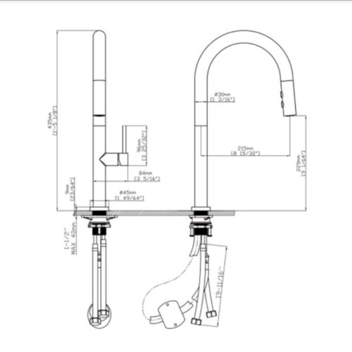 Vòi rửa bát nóng lạnh Kluger KLF0010C có dây rút 16 Kích thước vòi rửa bát nóng lạnh Kluger KLF0010C có dây rút