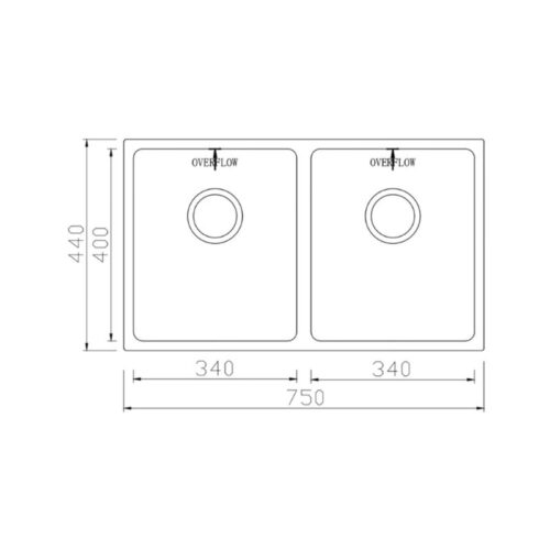 Kích thước chậu rửa bát inox 2 hố Konox Cube 7544DU
