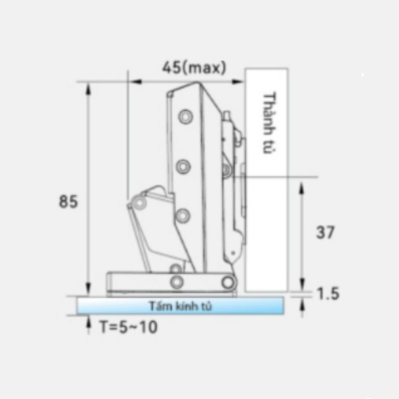 Bản lề thẳng lắp trùm ngoài Capella kính cao cấp GrandX XC.G1 4 Kích thước bản lề thẳng lắp trùm ngoài Capella kính cao cấp GrandX XC.G1
