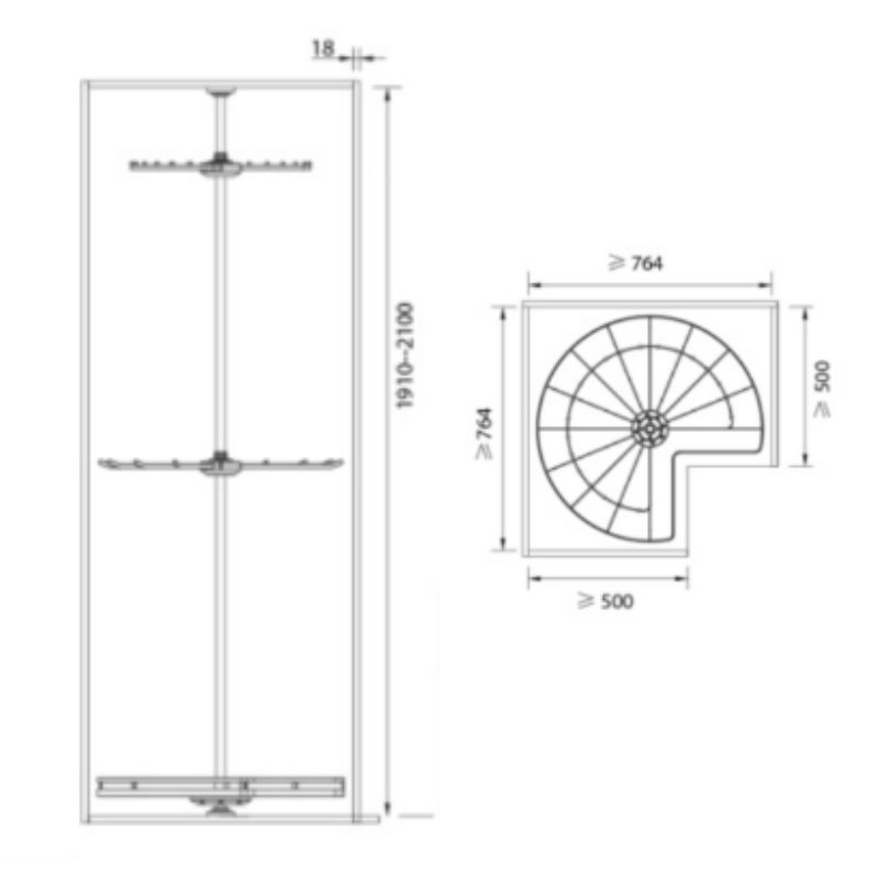 Kệ xoay góc tủ quần áo 270 độ 3 tầng GrandX XM.270C 5 Kích thước kệ xoay góc tủ quần áo 270 độ 3 tầng GrandX XM.270C
