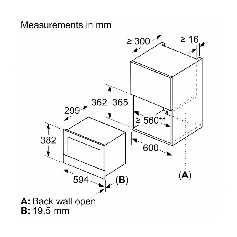 Lò vi sóng Bosch BER7321B1 lắp âm 5 Kích thước lò vi sóng Bosch BER7321B1 lắp âm
