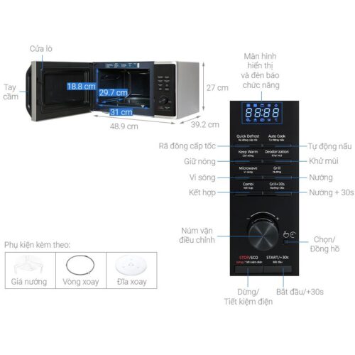 Chi tiết lò vi sóng Samsung MG23K3515AS/SV 23 lít