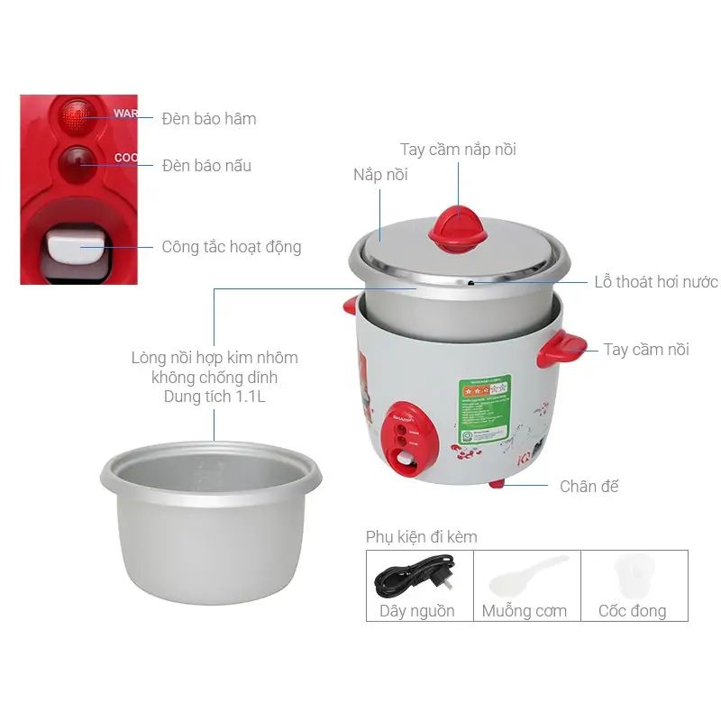 Nồi cơm điện Sharp KSH-D06V 0.6 lít 5 Chi tiết nồi cơm điện Sharp KSH-D06V 0.6 lít