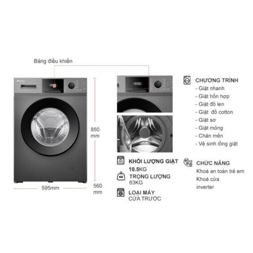Máy Giặt Casper Inverter 10.5 Kg WF-105VG5 cửa trước 7 Kích thước máy Giặt Casper Inverter 10.5 Kg WF-105VG5 cửa trước