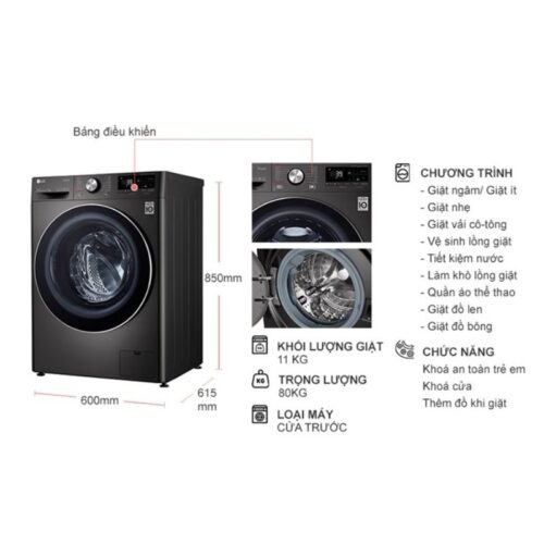 Máy Giặt LG Inverter 11 Kg FV1411S3B cửa trước 9 Kích thước máy Giặt LG Inverter 11 Kg FV1411S3B cửa trước