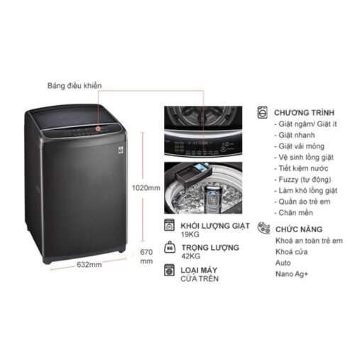 Máy Giặt LG Inverter 19 Kg TH2519SSAK cửa trên 9 Kích thước máy Giặt LG Inverter 19 Kg TH2519SSAK cửa trên