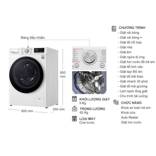 kich thuoc may giat lg inverter ai dd 9 kg fv1409s4w cua truoc