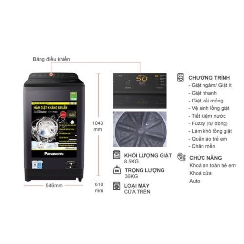 Máy Giặt Panasonic 8.5 Kg NA-F85A9BRV cửa trên 9 Kích thước máy Giặt Panasonic 8.5 Kg NA-F85A9BRV cửa trên