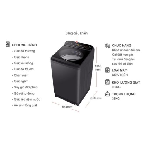Máy Giặt Panasonic Inverter 9.5 Kg NA-FD95V1BRV cửa trên 9 Kích thước máy Giặt Panasonic Inverter 9.5 Kg NA-FD95V1BRV cửa trên