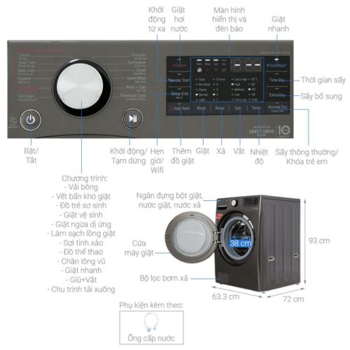Máy Giặt Sấy LG Inverter Giặt 15 Kg - Sấy 8 Kg F2515RTGB 9 Kích thước máy Giặt Sấy LG Inverter Giặt 15 Kg - Sấy 8 Kg F2515RTGB