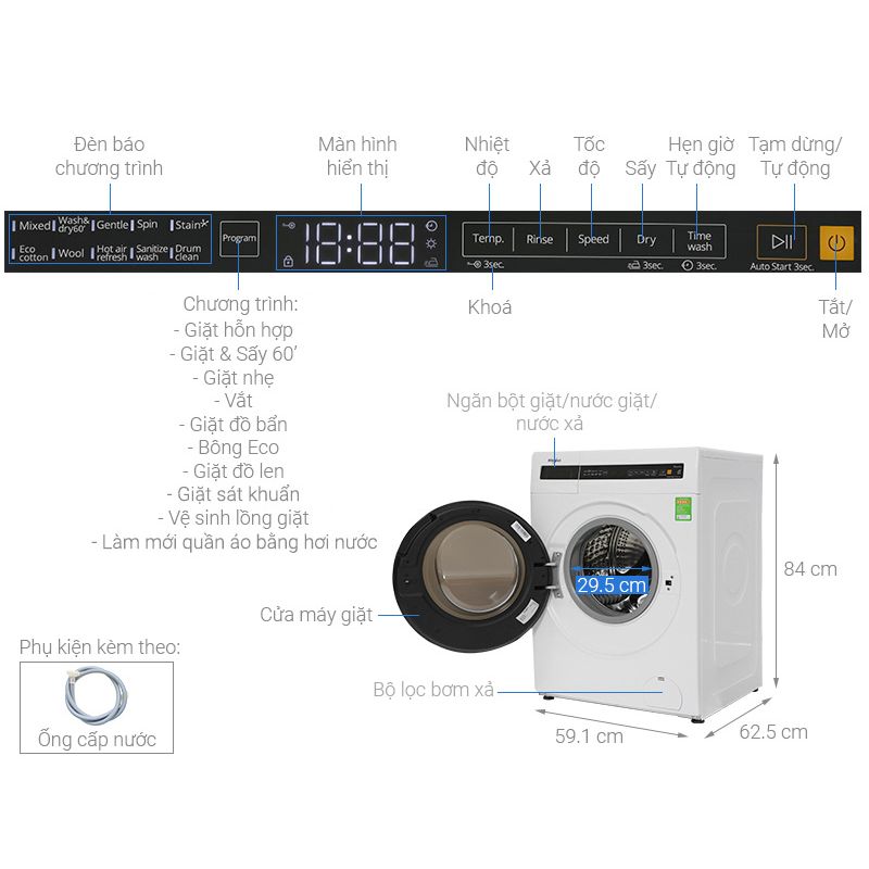 Máy Giặt Sấy Whirlpool Inverter Giặt 10.5 Kg - Sấy 7 Kg WWEB10702FW 6 Kích thước máy Giặt Sấy Whirlpool Inverter Giặt 10.5 Kg - Sấy 7 Kg WWEB10702FW