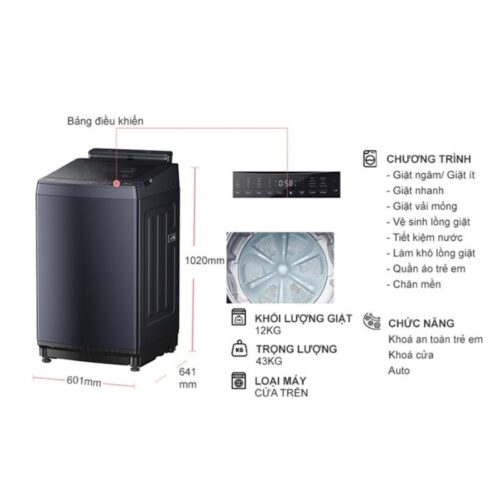 Máy Giặt Toshiba Inverter 12 Kg AW-DUM1300KV(MG) cửa trên 7 Kích thước máy Giặt Toshiba Inverter 12 Kg AW-DUM1300KV(MG) cửa trên