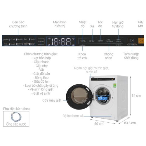 Máy Giặt Whirlpool Inverter 10.5 Kg FWEB10502FW cửa trước 9 Kích thước máy Giặt Whirlpool Inverter 10.5 Kg FWEB10502FW cửa trước