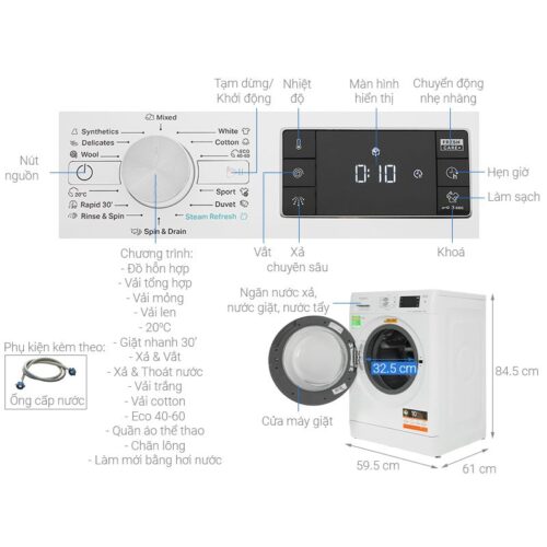 Máy Giặt Whirlpool Inverter 8 Kg FFB8458WV EU cửa trước 9 Kích thước máy Giặt Whirlpool Inverter 8 Kg FFB8458WV EU cửa trước