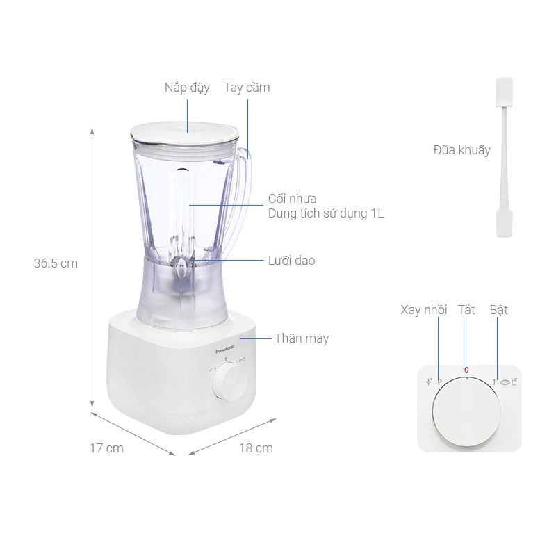 Máy xay sinh tố Panasonic MX-EP3101WRA 1.0 Lít 5 Kích thước máy xay sinh tố Panasonic MX-EP3101WRA 1.0 Lít