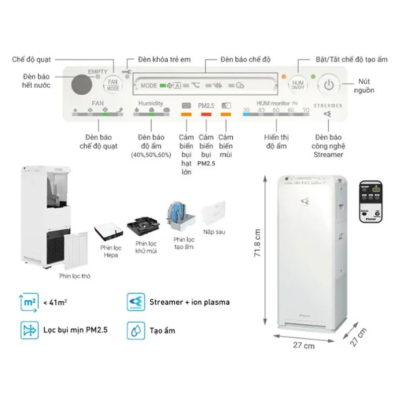 Máy lọc không khí tạo ẩm Daikin MCK55TVM6 5 Hình ảnh máy lọc không khí tạo ẩm Daikin MCK55TVM6