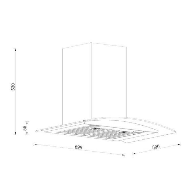 Máy hút mùi kính cong áp tường GrandX GX H70C55B 4 Kích thước máy hút mùi kính cong áp tường GrandX GX H70C55B