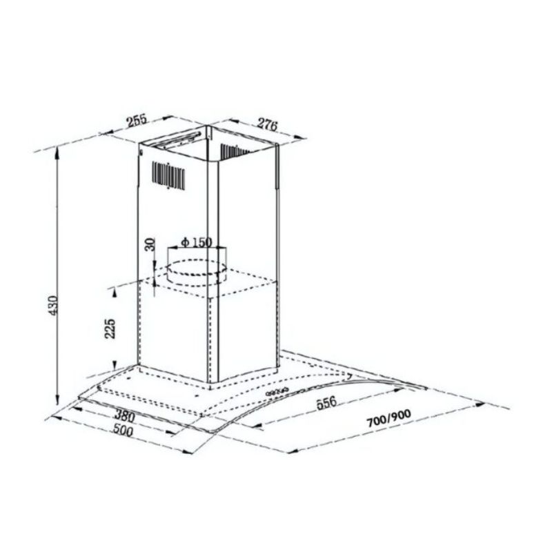Máy hút mùi kính cong GrandX GX H70C62B 4 Kích thước máy hút mùi kính cong GrandX GX H70C62B