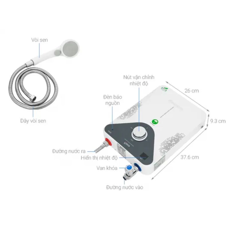 Máy nước nóng Kangaroo KG588WP 6 Kích thước máy nước nóng Kangaroo KG588WP