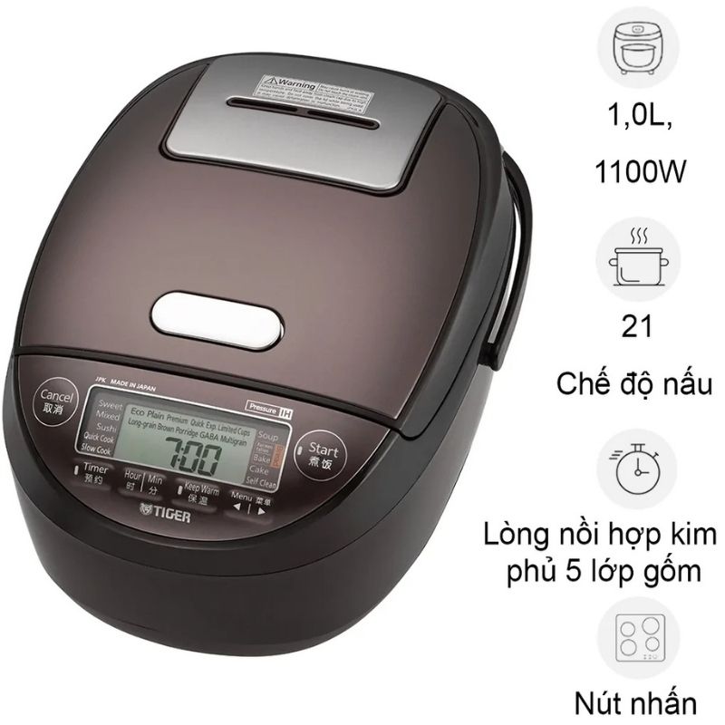 Nồi cơm điện tử cao tần áp suất Tiger JPK-W10W-T 3 Nồi cơm điện tử cao tần áp suất Tiger JPK-W10W-T