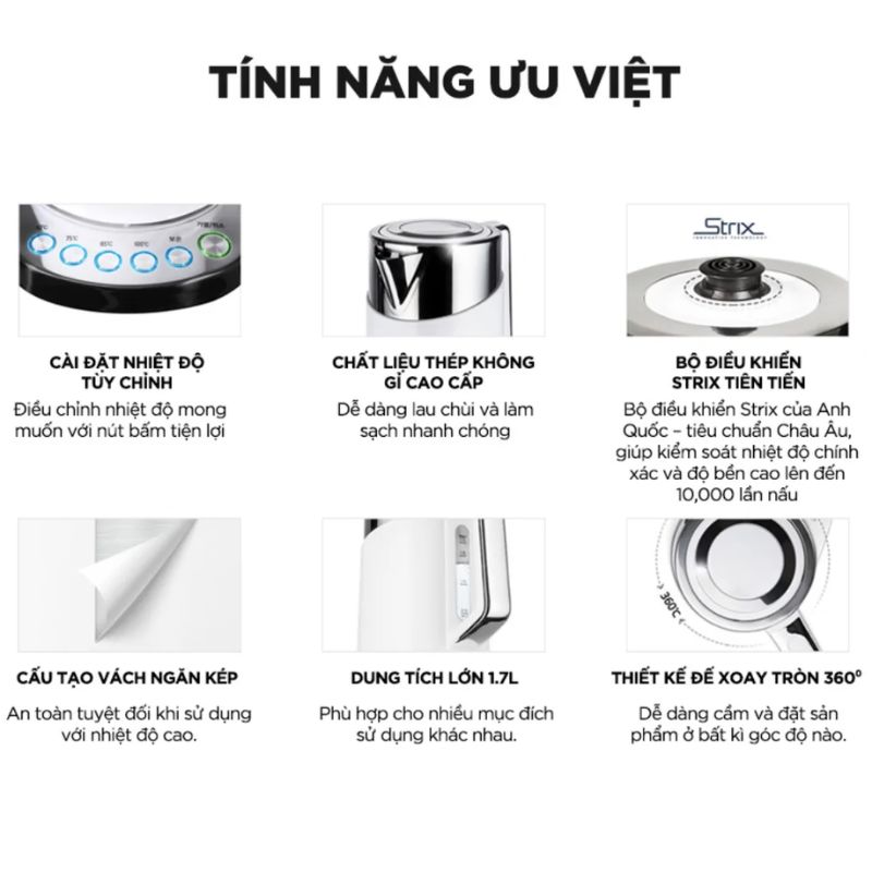 Ấm đun siêu tốc Cuckoo CK-A170T 1.7 Lít Màu Trắng 5 Tính năng ấm đun siêu tốc Cuckoo CK-A170T 1.7 Lít Màu Trắng