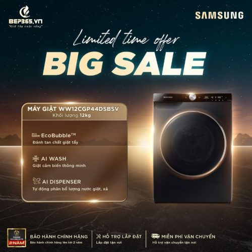 Big sale Máy Giặt Samsung AI EcoBubble Inverter 12 kg WW12CGP44DSBSV cửa trước