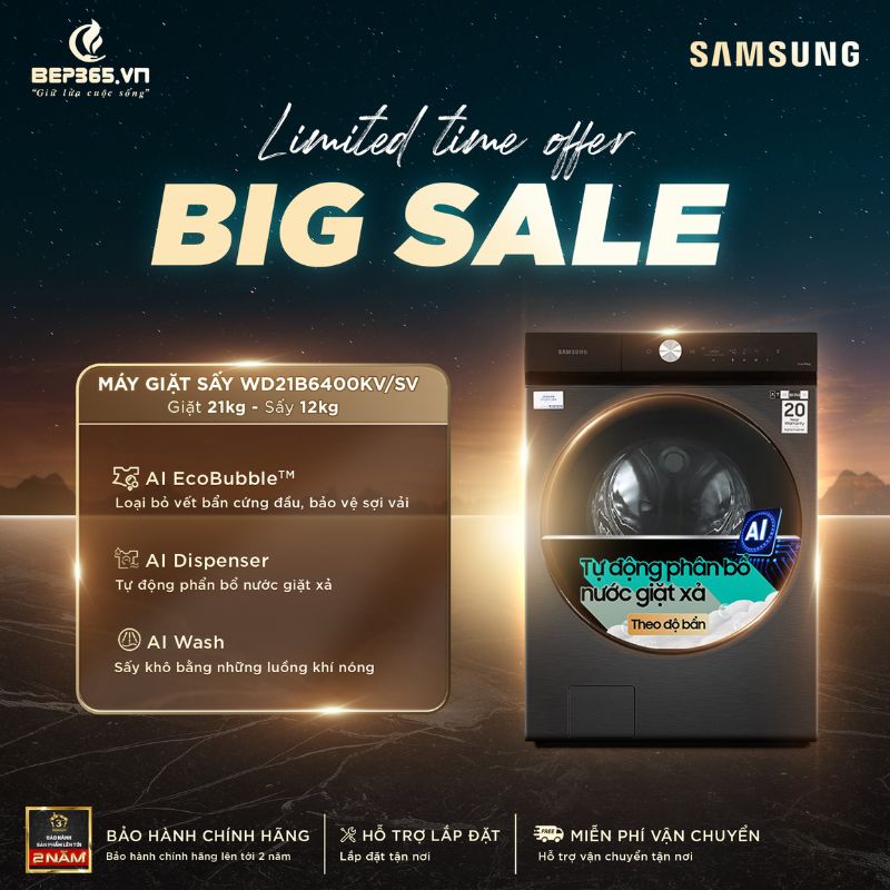 Máy Giặt Sấy Samsung Inverter Giặt 21 Kg - Sấy 12 Kg WD21B6400KV/SV 3 Big sale Máy Giặt Sấy Samsung Inverter Giặt 21 Kg - Sấy 12 Kg WD21B6400KV/SV