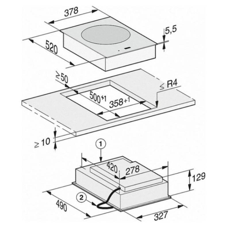 Bếp Domino Miele 1 vùng nấu CS 7641 FL lắp âm 5 Kích thước bếp Domino Miele 1 vùng nấu CS 7641 FL lắp âm