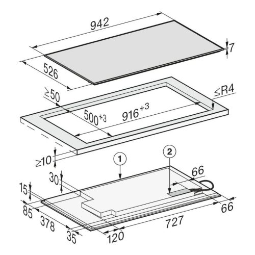 Bếp từ đa điểm Miele 5 vùng nấu KM 7699 FR lắp âm 7 Kích thước bếp từ đa điểm Miele 5 vùng nấu KM 7699 FR lắp âm