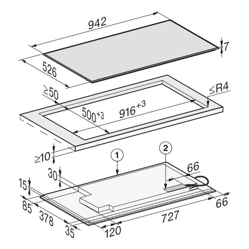Bếp từ đa điểm Miele 5 vùng nấu KM 7699 FR lắp âm 5 Kích thước bếp từ đa điểm Miele 5 vùng nấu KM 7699 FR lắp âm